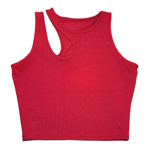SHEIN Essnce Leisure Solid Cutout Shoulder Rib-Knit Tank Top Red Size Small - Picture 1 of 3